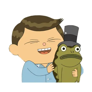 😁 Dibujo animado, Personaje, Amigo, Feliz, Rana, Sombrero de copa, Animado telegram sticker