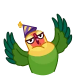 🥳 oiseau, perroquet, dessin animé, mignon, en colère, fête, chapeau telegram sticker