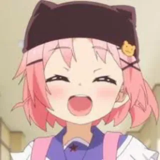 😄 애니메이션 소녀, 귀여운, 분홍 머리, 웃는, 만화 telegram sticker