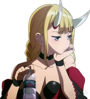 😒 Anime, Desenho animado, Personagem, Garota, Demônio, Chifres, Garrafa, Sentada telegram sticker