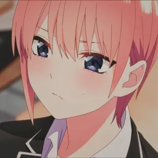 🌿 Ichika Nakano The Quintessential Quintuplets anime, menina, cabelo rosa, séria, fofa whatsapp sticker