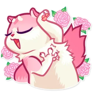 🥰 tupai, merah muda, imut, binatang, kartun, bunga whatsapp sticker