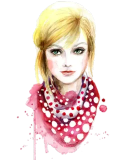 😏 femme, portrait, aquarelle, blonde, écharpe, mode telegram sticker