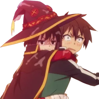 😏 Megumin Konosuba anime, konosuba, megumin, kazuma, hug, cute whatsapp sticker