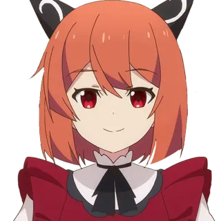 😇 аниме, персонаж, кошачьи ушки, улыбка, красные глаза, рыжие волосы telegram sticker