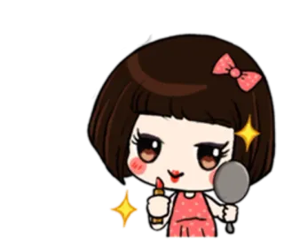💄 Cartoon, Mädchen, Make-up, Lippenstift, Schönheit, Spiegel, Glamour telegram sticker