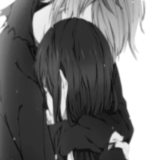 ❤ Anime, Abraço, Preto e branco, Triste, Chorando whatsapp sticker
