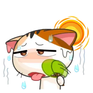 🥵 猫, 汗, 暑い, 夏, 扇風機, 疲れた, 漫画 telegram sticker