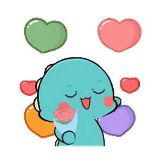 🦕 하트, 사랑, 귀여운, 캐릭터, 만화, 꽃 whatsapp sticker
