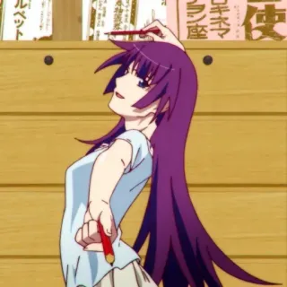 🎭 Hitagi Senjougahara Bakemonogatari Anime, Dziewczyna, Senjougahara, Hitagi, Monogatari, fioletowe włosy, ołówek telegram sticker