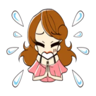 😔 плачущий, грустный, аниме, мультфильм, женщина, умоляющий telegram sticker