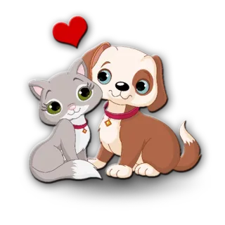 💏 кот, собака, сердце, мультфильм, животные, дружба telegram sticker
