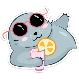 🏖 тюлень, мультик, животное, лето, солнцезащитные очки, напиток, милый telegram sticker