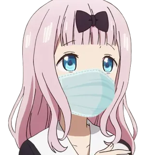 😷 Chika Fujiwara Kaguya-sama: Love Is War Anime, Cartone animato, Mascherina, Chika Fujiwara, Kaguya Sama, COVID-19, Kawaii whatsapp sticker