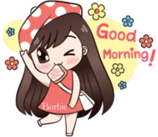 👋 Good Morning доброе утро, мультфильм, девочка, тост, цветы, приветствие telegram sticker