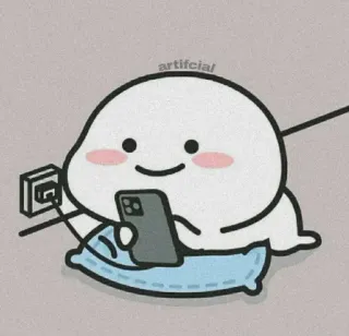 🌸 artificial cute, cartoon, phone, pillow, charging, digital art telegram sticker
