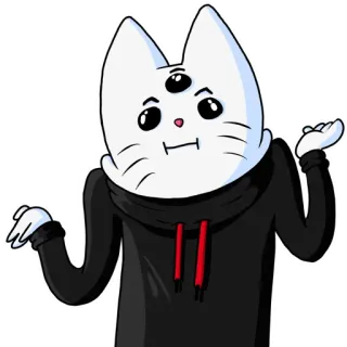 🥴 cat, shrugging, cartoon, white cat, three eyes, anthropomorphic telegram sticker