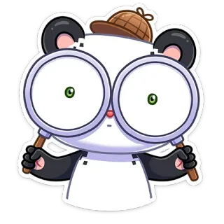 🔎 panda, détective, loupe, dessin animé, animal, enquête whatsapp sticker
