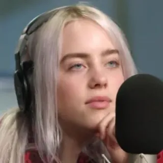💧 Billie Eilish นักร้อง, คนดัง, ภาพเหมือน, ผู้หญิง, หูฟัง, เพลง telegram sticker