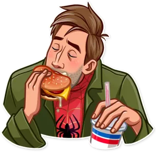 🍔 Peter Parker Spider-Man: Into the Spider-Verse spider-man, peter parker, burger, cartoon whatsapp sticker