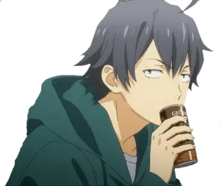😶 anime, drinking, beverage, man, character whatsapp sticker
