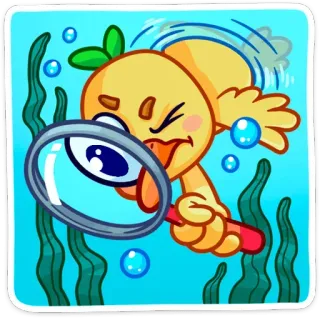 🧐 desenho animado, pássaro, fofo, alga marinha, oceano, lupa, procurando, investigando telegram sticker