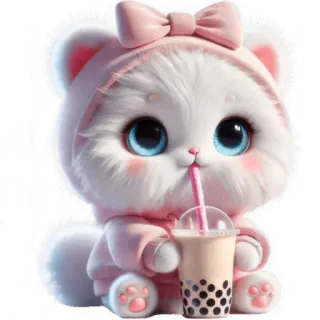 🧋 귀여운, 고양이, 카와이, 새끼 고양이, 동물, 만화, 보바, 버블티 whatsapp sticker