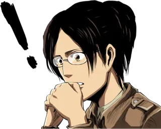 🤭 Hange Zoë Attack on Titan anime, mangá, Hange Zoë, Ataque dos Titãs, personagem, preocupado, pensando telegram sticker