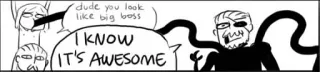 🐙 dude you look like big boss
I KNOW
IT'S AWESOME comic, speech bubble, black and white, monster telegram sticker