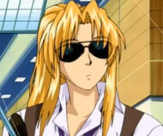 ❓ Anime, Charakter, Sonnenbrille, Blonde Haare, Cartoon telegram sticker