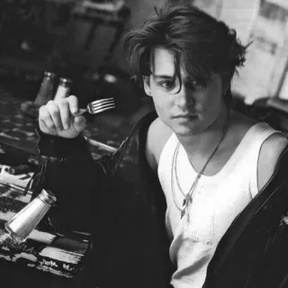⛓ Johnny Depp 演员, 黑白, 肖像, 年轻 telegram sticker