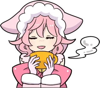 😌 lucu, anime, kawaii, teh, cangkir, telinga kucing, merah muda telegram sticker