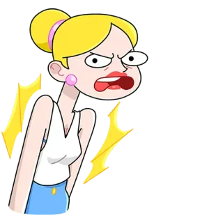 😒 enojada, rubia, dibujos animados, mujer, loca, exasperada telegram sticker