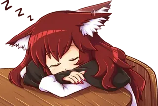 😴 Anime, Meisje, Kattenoortjes, Slapend, Schattig, Rood haar telegram sticker