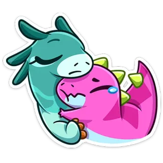 🤗 dragon, hugging, crying, sad, friendship, cartoon telegram sticker