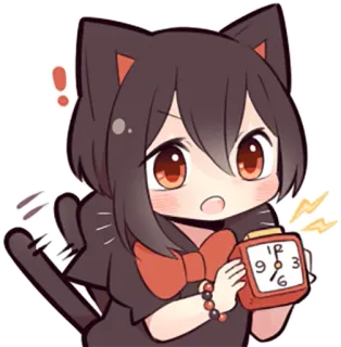 ⏰ Catgirl, Anime, Fofo, Despertador, Kawaii, Mangá, Adesivo whatsapp sticker