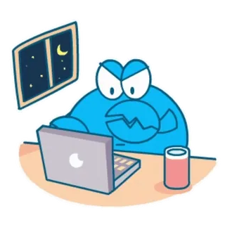 💻 Krabbe, Computer, Nacht, Fenster, Mond, Tier, Cartoon whatsapp sticker