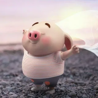 🐷 돼지, 귀여운, 동물, 만화, 행복한, 야외 telegram sticker