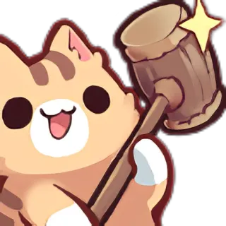 👍 gato, martillo, lindo, dibujos animados, kawaii, animal, pegatina whatsapp sticker