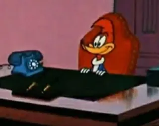 😌 Woody Woodpecker cartone animato, Woody Woodpecker, ufficio, scrivania, telefono, personaggio whatsapp sticker