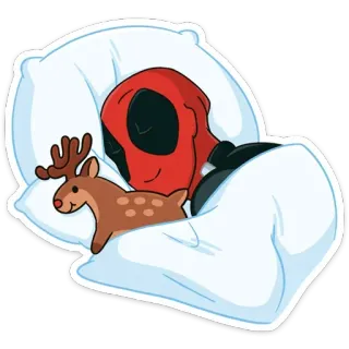 😴 Deadpool deadpool, marvel, kreskówka, śpiący, jeleń, poduszka, słodki, kawaii telegram sticker