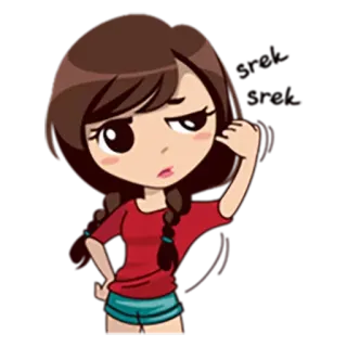 😇 Kreskówka, Dziewczyna, Brunetka, Zamyślona, Słodka whatsapp sticker