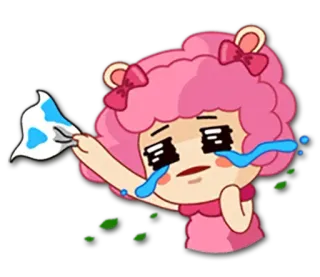 😢 weinen, traurig, träne, cartoon, figur, rosa, gefühle whatsapp sticker