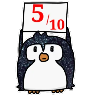 5⃣ 5/10 pingüino, calificación, puntuación, reseña, dibujo animado, pegatina, animal telegram sticker