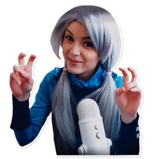 😏 donna, capelli argentati, codini, microfono, adesivo, ragazza, ritratto telegram sticker