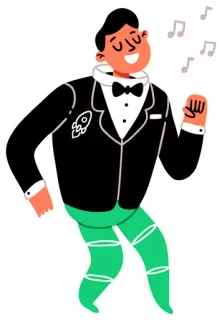 🕺 baile, esmoquin, cohete, celebración, notas musicales, fiesta, diversión, dibujos animados telegram sticker