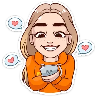 ❤ RO dessin animé, autocollant, fille, amour, coeurs, portrait telegram sticker