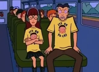 🌟 IT'S OK TO CRY daria, animation, cartoon, sad, emotion, t-shirt, train, city telegram sticker
