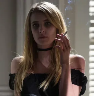 🌟 phụ nữ, thuốc lá, hút thuốc, tóc vàng, cổ áo, vòng cổ choker, chân dung telegram sticker
