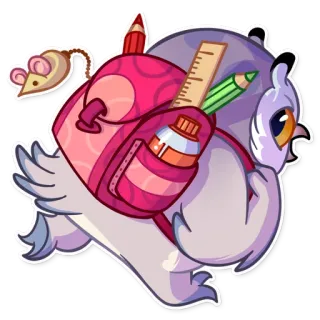 🎒 burung hantu, ransel, sekolah, lucu, kartun, hewan, stiker telegram sticker